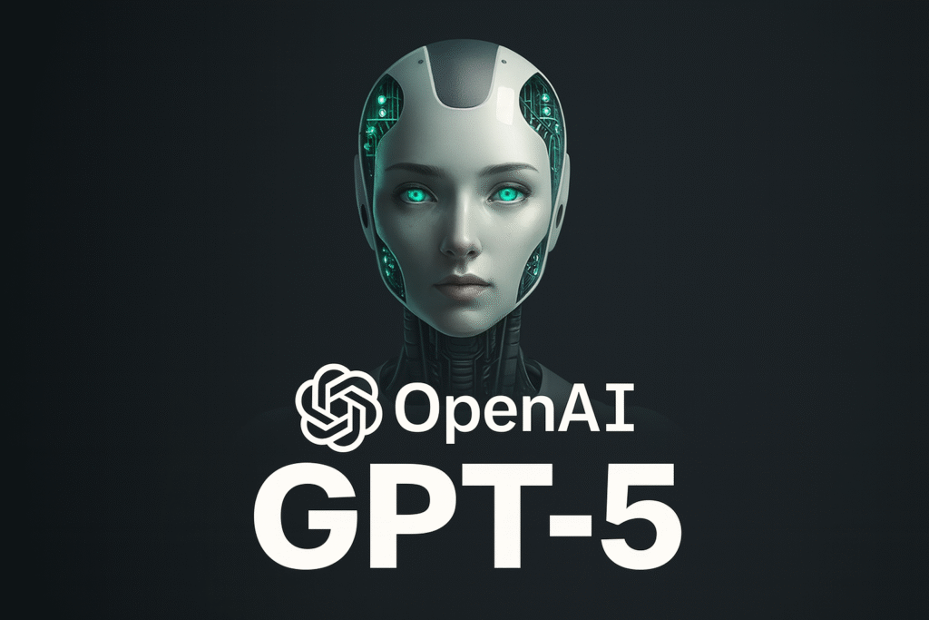 Ilustração digital de um robô humanoide estilizado, simbolizando o ChatGPT-5 da OpenAI, destacando seu design futurista e tecnologia de inteligência artificial avançada.